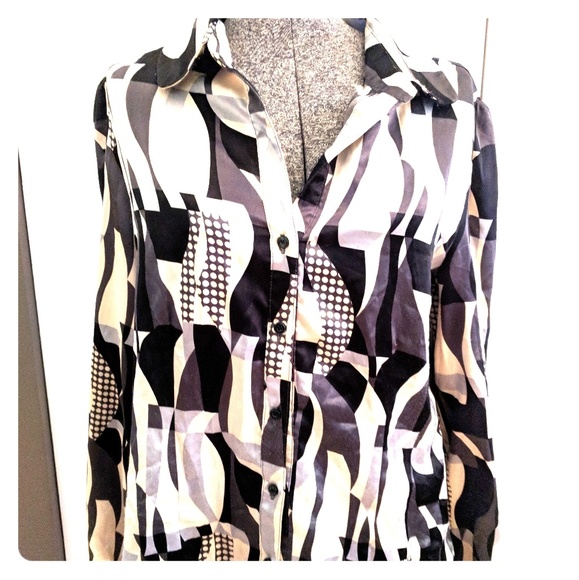 SO Tops - Funky Fun SO Silky Geometric Button Down Blouse XL